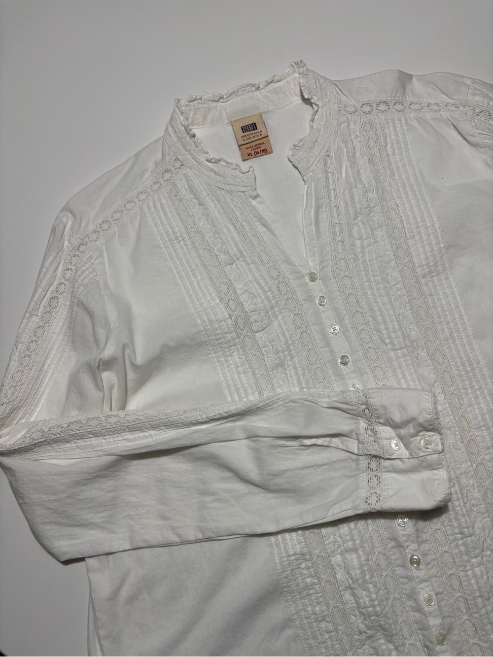 Faded Glory White Cotton Peasant Button Up Blouse